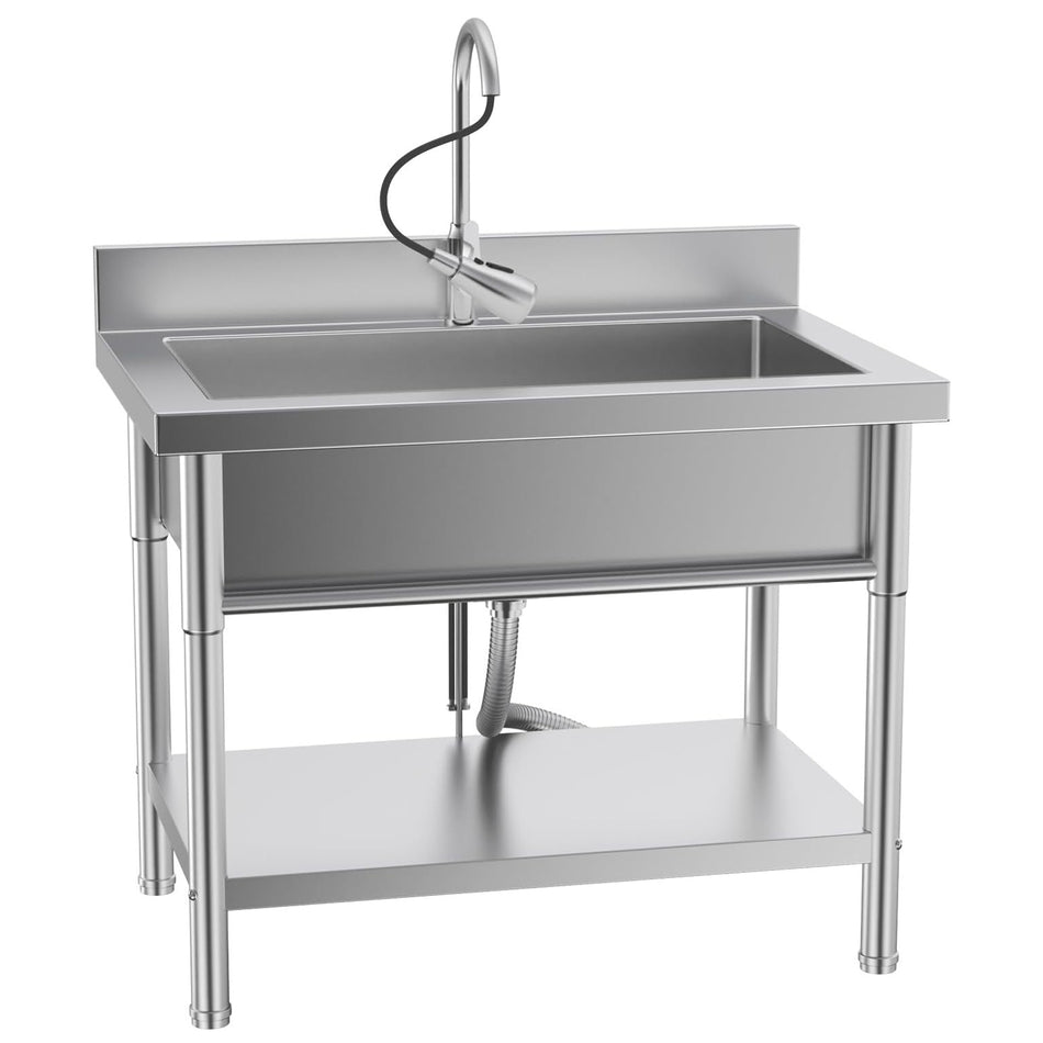 Utility Sink Stainless Steel Single Bowl Freestanding Laundry Sink with Pull-Out Faucet for Laundry Room,Garage,Kitchen,Outdoor,Indoor