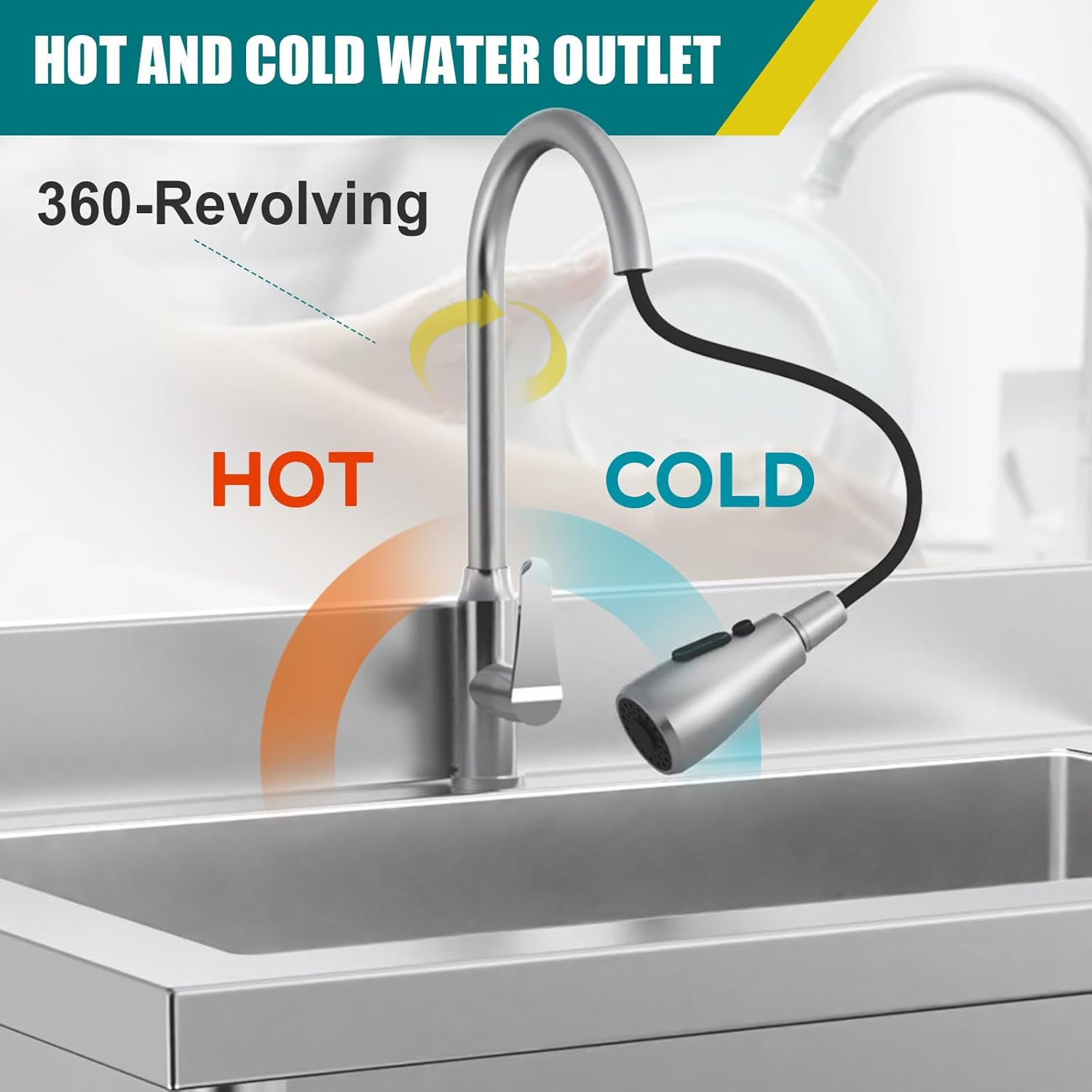 Utility Sink Stainless Steel Single Bowl Freestanding Laundry Sink with Pull-Out Faucet for Laundry Room,Garage,Kitchen,Outdoor,Indoor