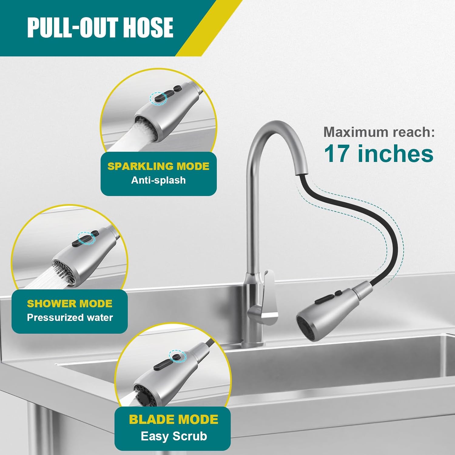 Utility Sink Stainless Steel Single Bowl Freestanding Laundry Sink with Pull-Out Faucet for Laundry Room,Garage,Kitchen,Outdoor,Indoor