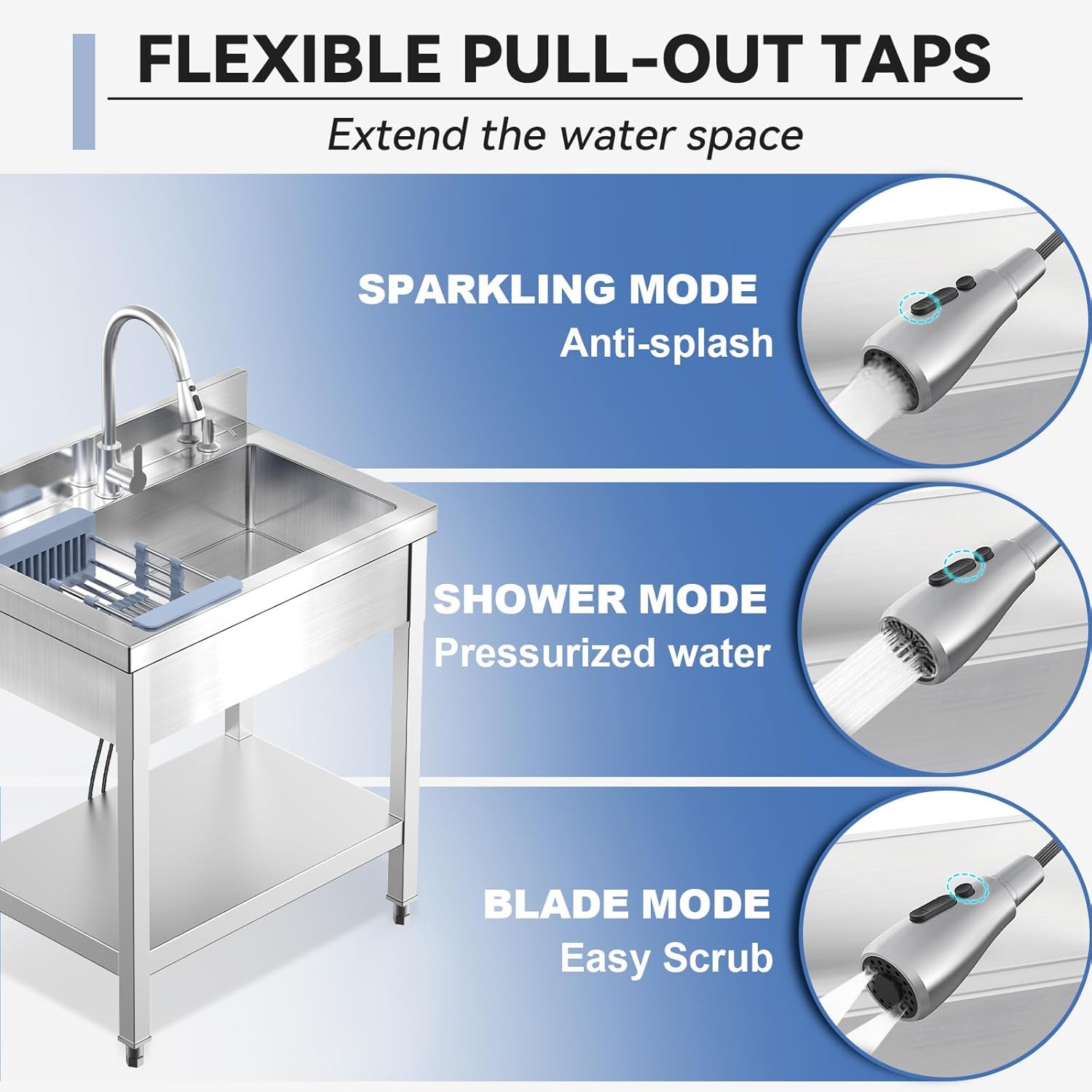 Stainless Steel Utility Sink 28" Commercial Kitchen Single Bowl Sink with Cold and Hot Water Faucet,Hoses and Drain Kit,Complete Base Plate for Kitchens, Bathrooms, Laundry Room